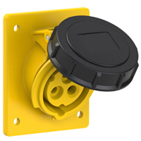 Pin and Sleeve Receptacle Outlet Devices 888-1265-NS IEC 60309 Panel Mount Receptacle Angled Type, IP67 Rated, 20 Amp 120 Volt, 4H, IEC 309 International Pin and Sleeve Devices 